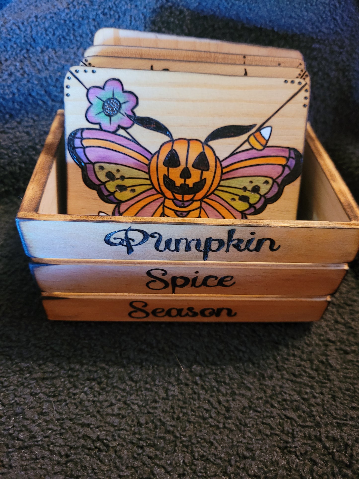 Pumpkin Spice Coaster Set - 'Pyrographics by The Ragdoll Princess'