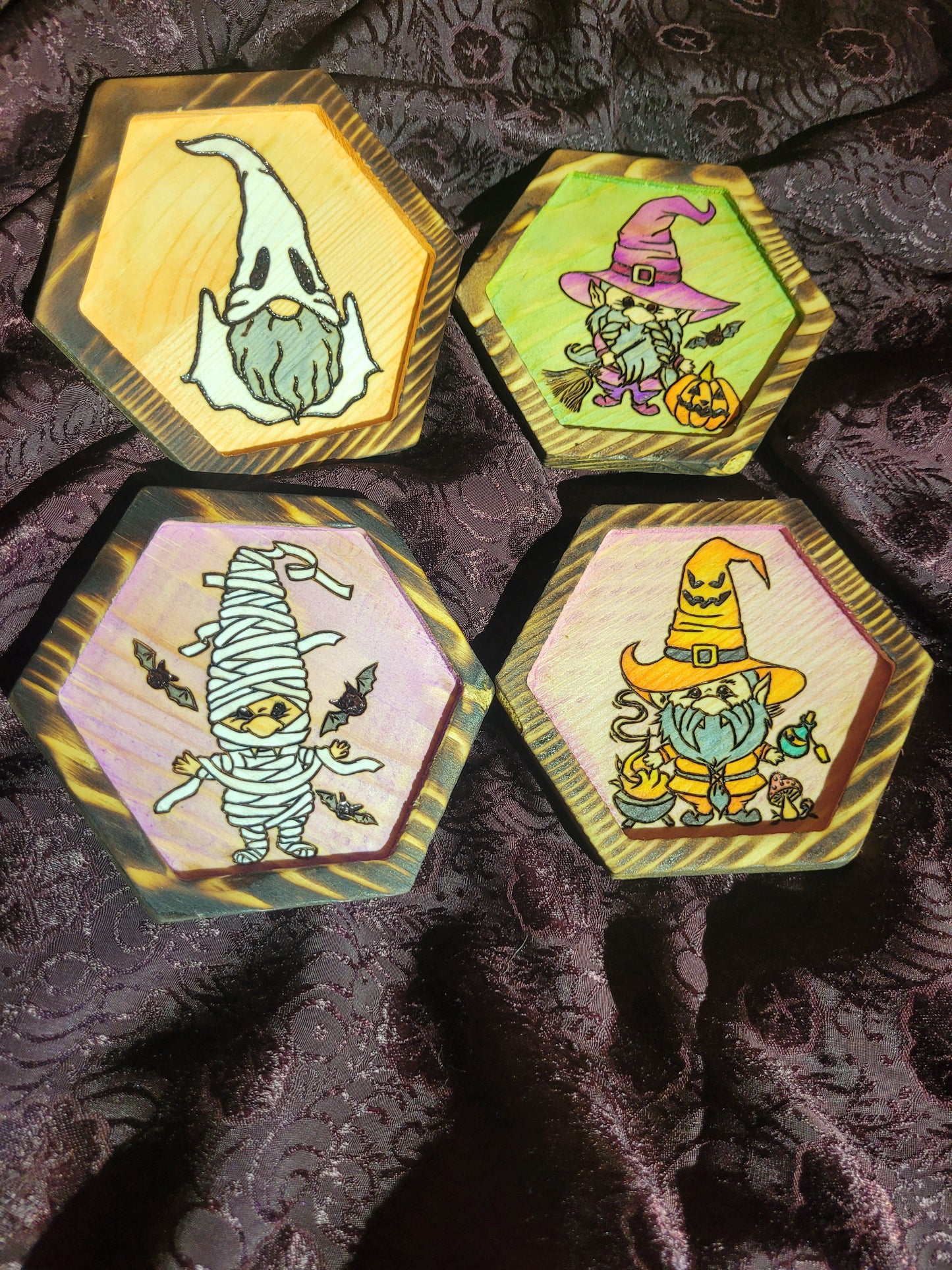 Halloween Gnome Coaster Set - 'Pyrographics by The Ragdoll Princess'