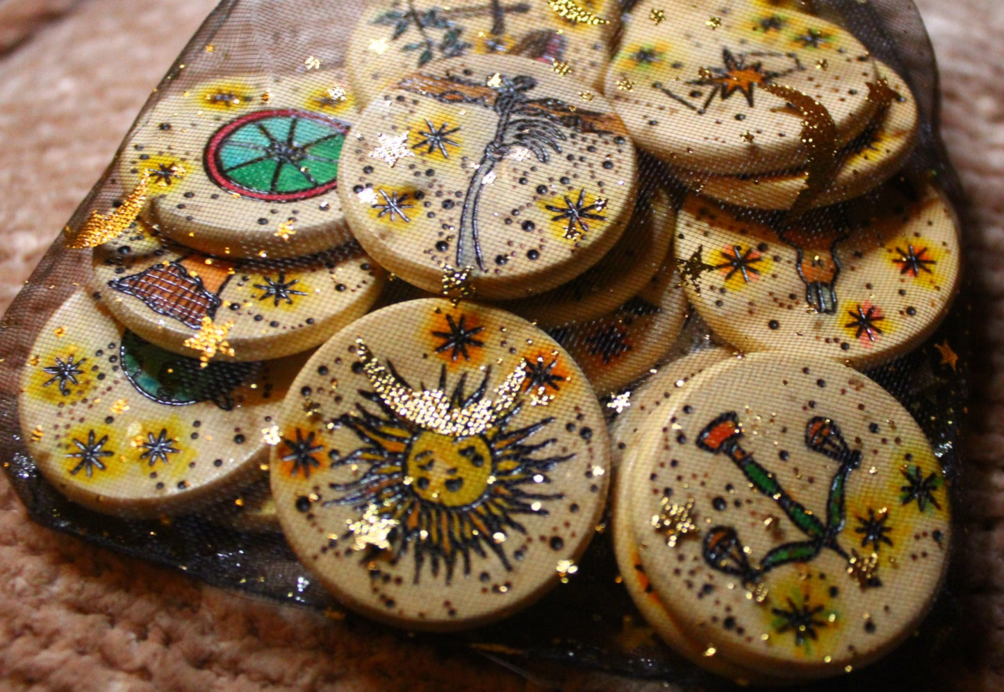 Major Arcana Wooden Tarot Coins, 22 piece Set - 'Pyrographics by The Ragdoll Princess'