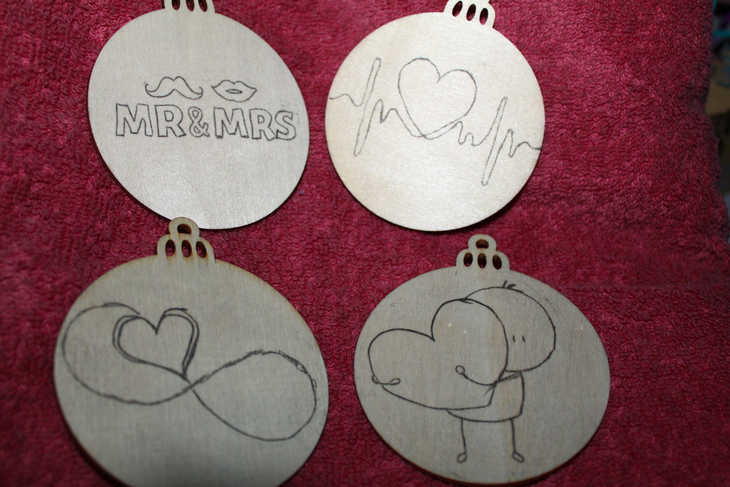 Valentines Ornaments "MR & MRS" - 'Pyrographics by The Ragdoll Princess'