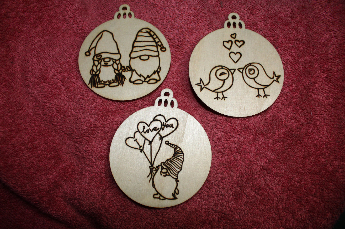 Valentines Ornaments "LOVE BIRDS" - 'Pyrographics by The Ragdoll Princess'