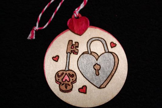 Valentines Ornaments "LOCK & KEY" - 'Pyrographics by The Ragdoll Princess'
