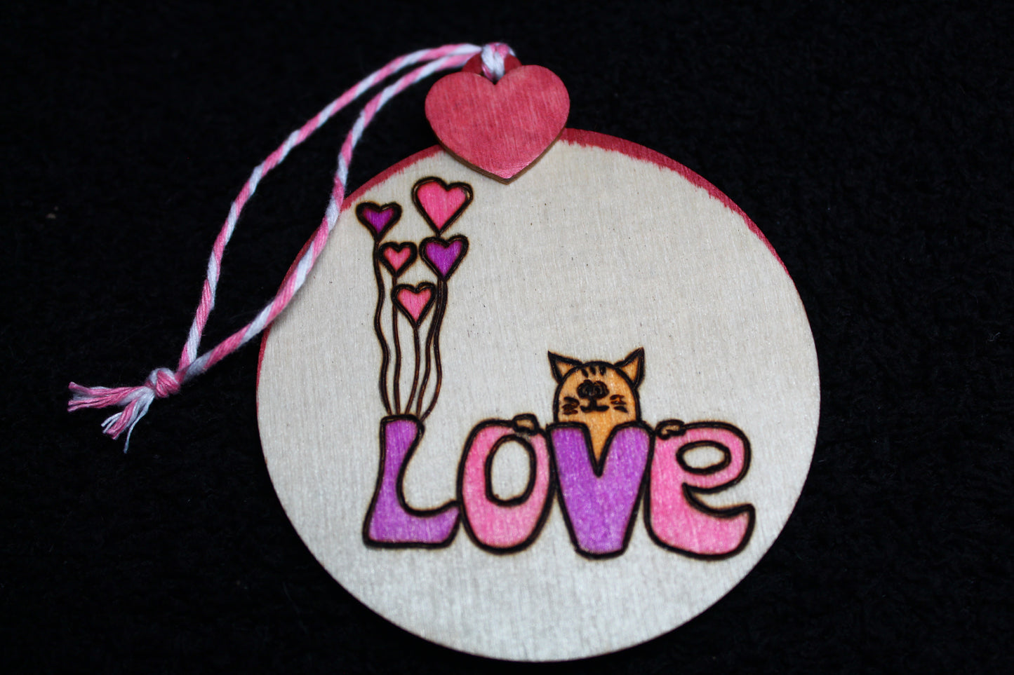 Valentines Ornaments "LOVE CAT" - 'Pyrographics by The Ragdoll Princess'