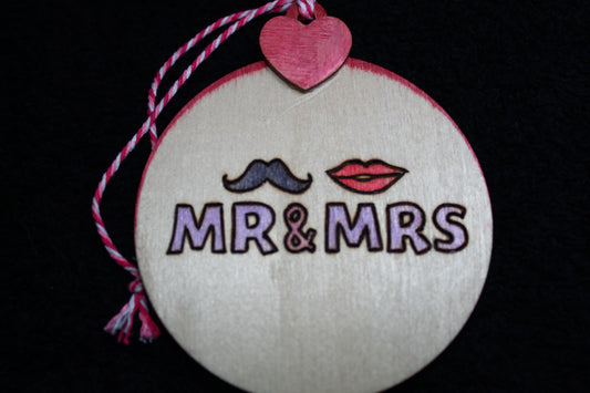 Valentines Ornaments "MR & MRS" - 'Pyrographics by The Ragdoll Princess'