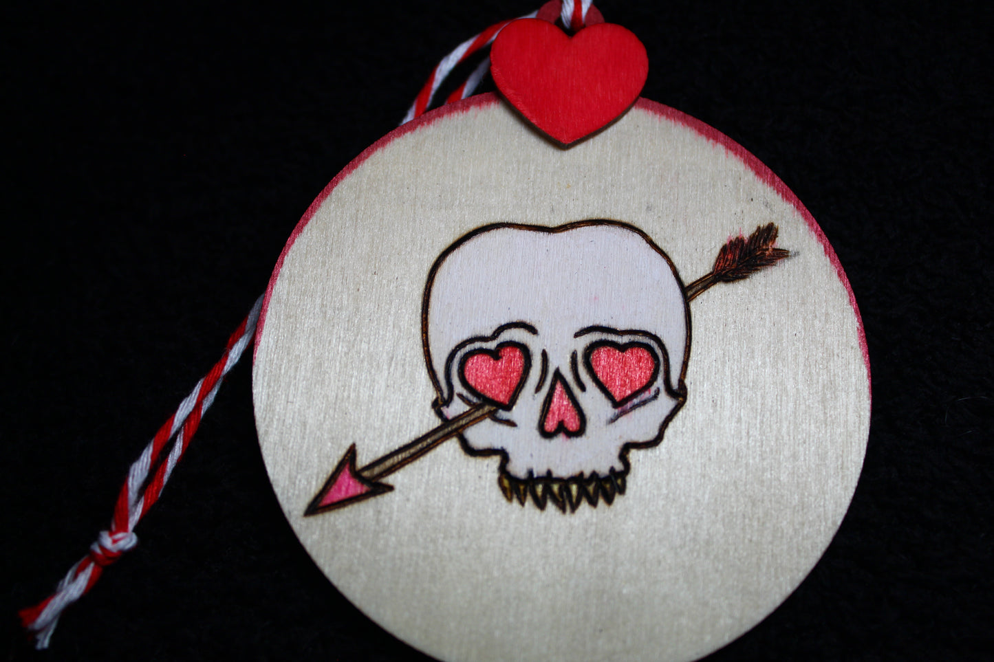 Valentines Ornaments "SKULL &HEARTS" - 'Pyrographics by The Ragdoll Princess'
