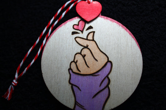 Valentines Ornaments "FINGER HEART" - 'Pyrographics by The Ragdoll Princess'