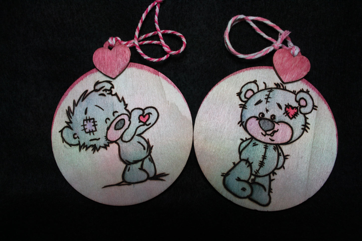 Valentines Ornaments "FUZZY LOVE" - 'Pyrographics by The Ragdoll Princess'