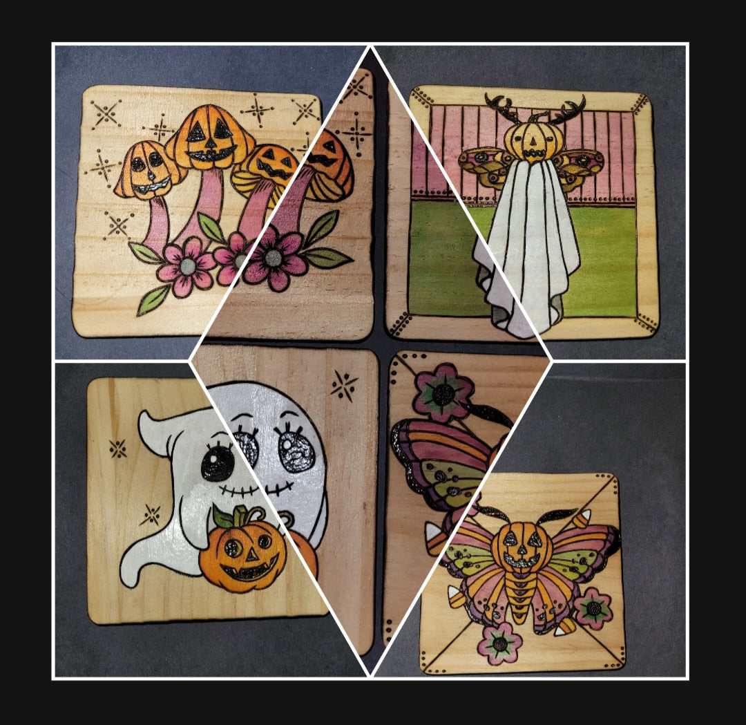 Pumpkin Spice Coaster Set - 'Pyrographics by The Ragdoll Princess'